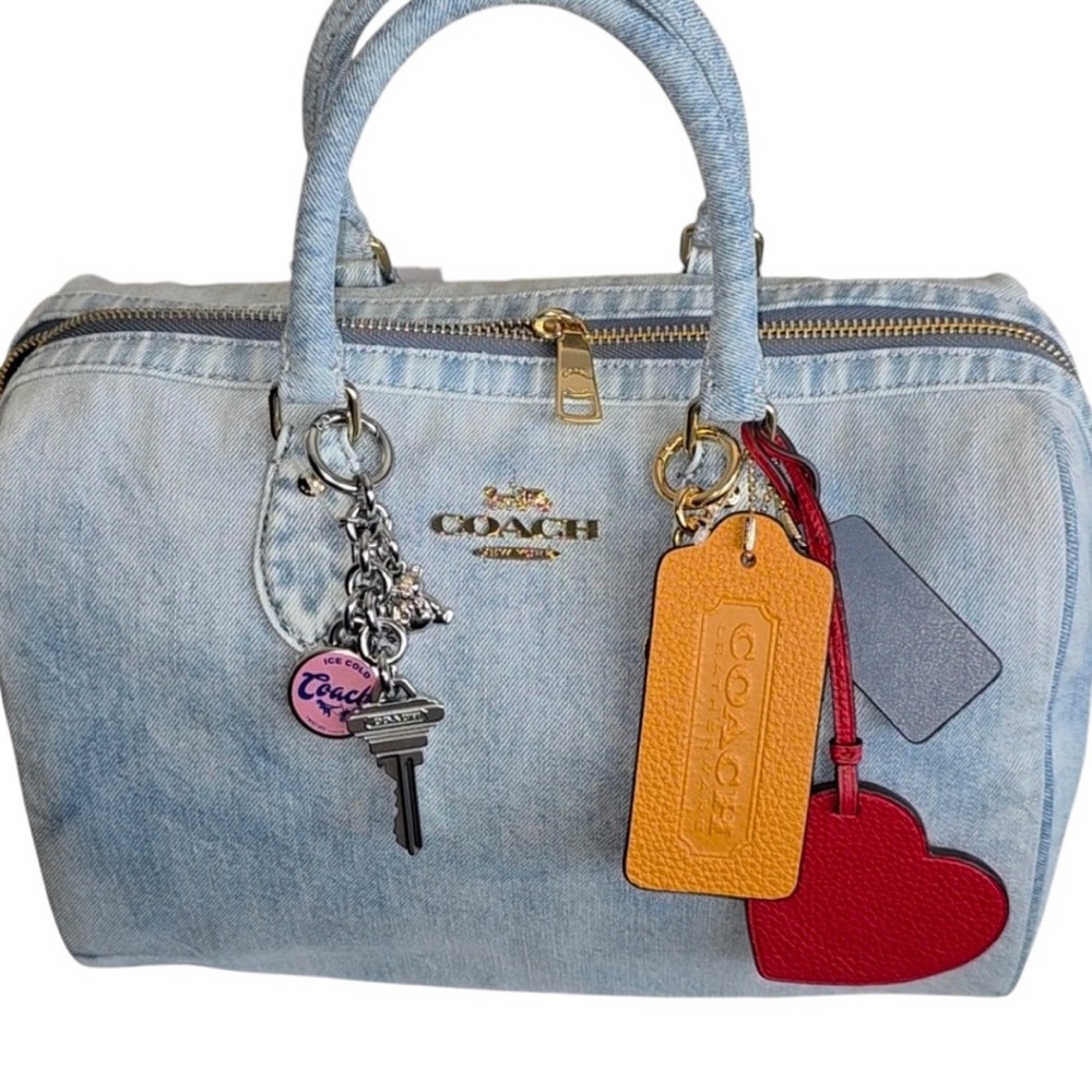 Coach Light Blue Denim Large Rowan with Gold Accents - Picture 2 of 4